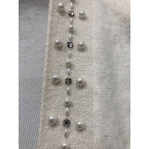 Eugenia by Angenie Winter White Open Cardigan SZ XL 40% Angora Embellished - Picture 2 of 16